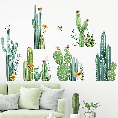 Miniatura 5 de Mfault Calcomanías de pared de cactus, plantas verdes tropicales, cactus para decoración de sala de estar, dormitorio, arte botánico, decoración de