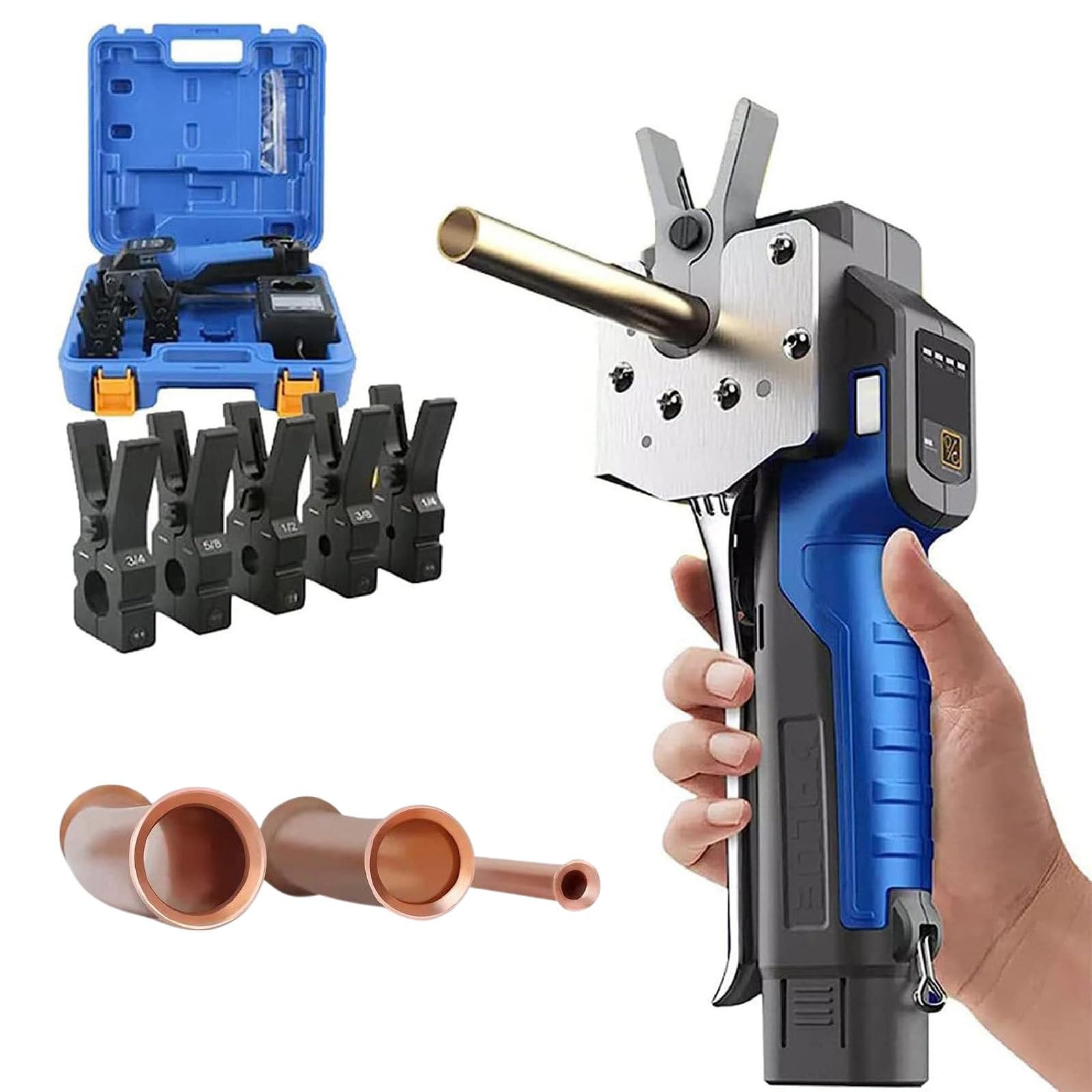 Outil D'évasement électrique sans Fil, Kit D'outils D'extension De Tuyau 1/4"-3/4", Outil D'évasement Excentrique Métrique à 45° 2 en 1 pour Tuyaux en Cuivre/Aluminium/Laiton,5-Heads