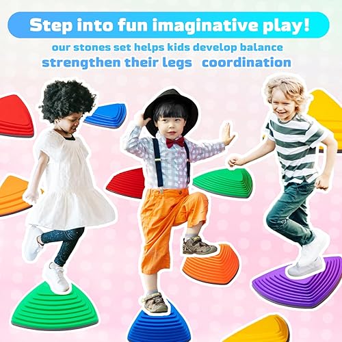 Miniatura 7 de OMNISAFE Stepping Stones para niños, juguete de piedras de lava de equilibrio para niños pequeños, bordes de goma antideslizantes y superficie de