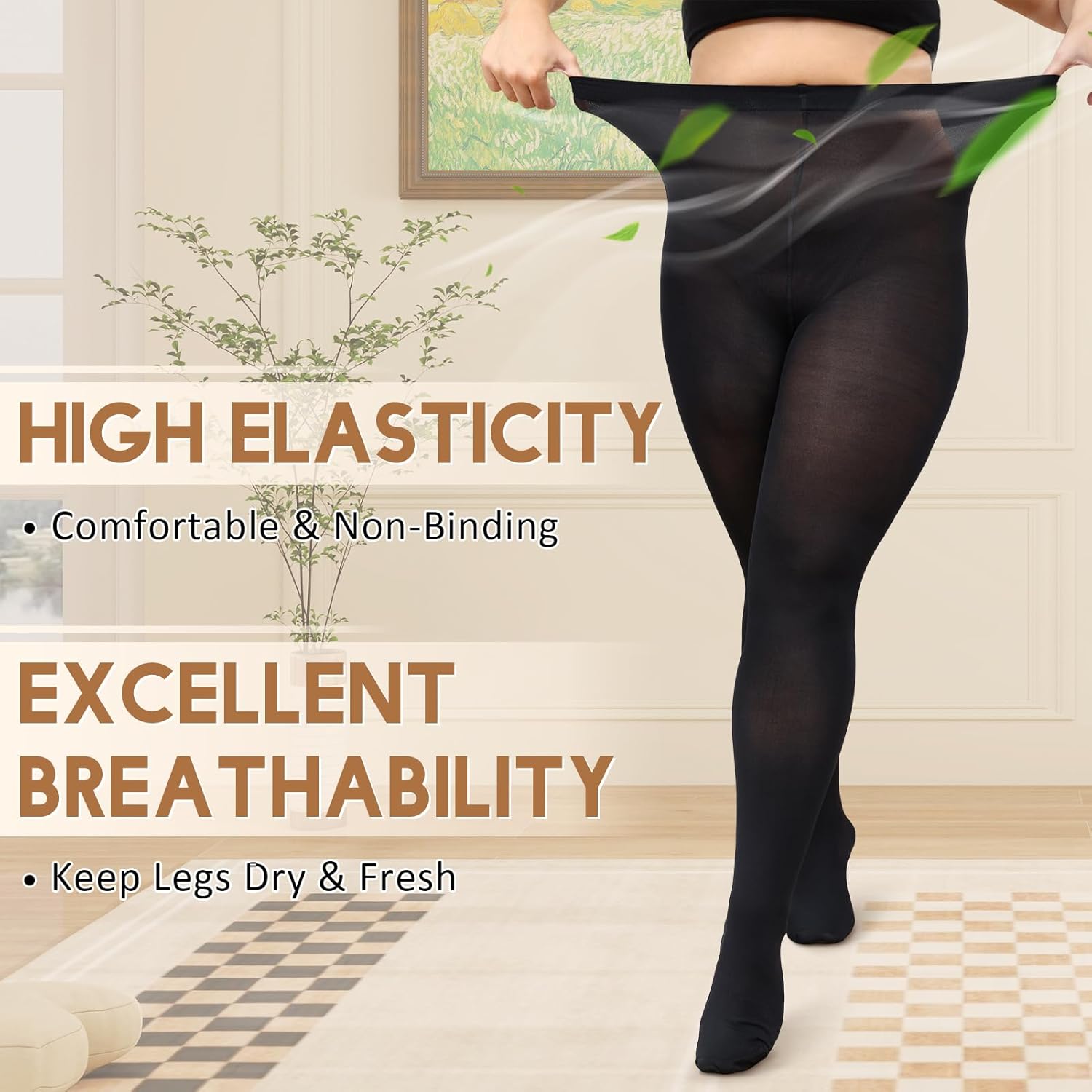 beister Plus Size Tights for Women, 2 Pairs 70D Opaque High Waist Pantyhose, Solid Color Soft Stockings Women - Image 2