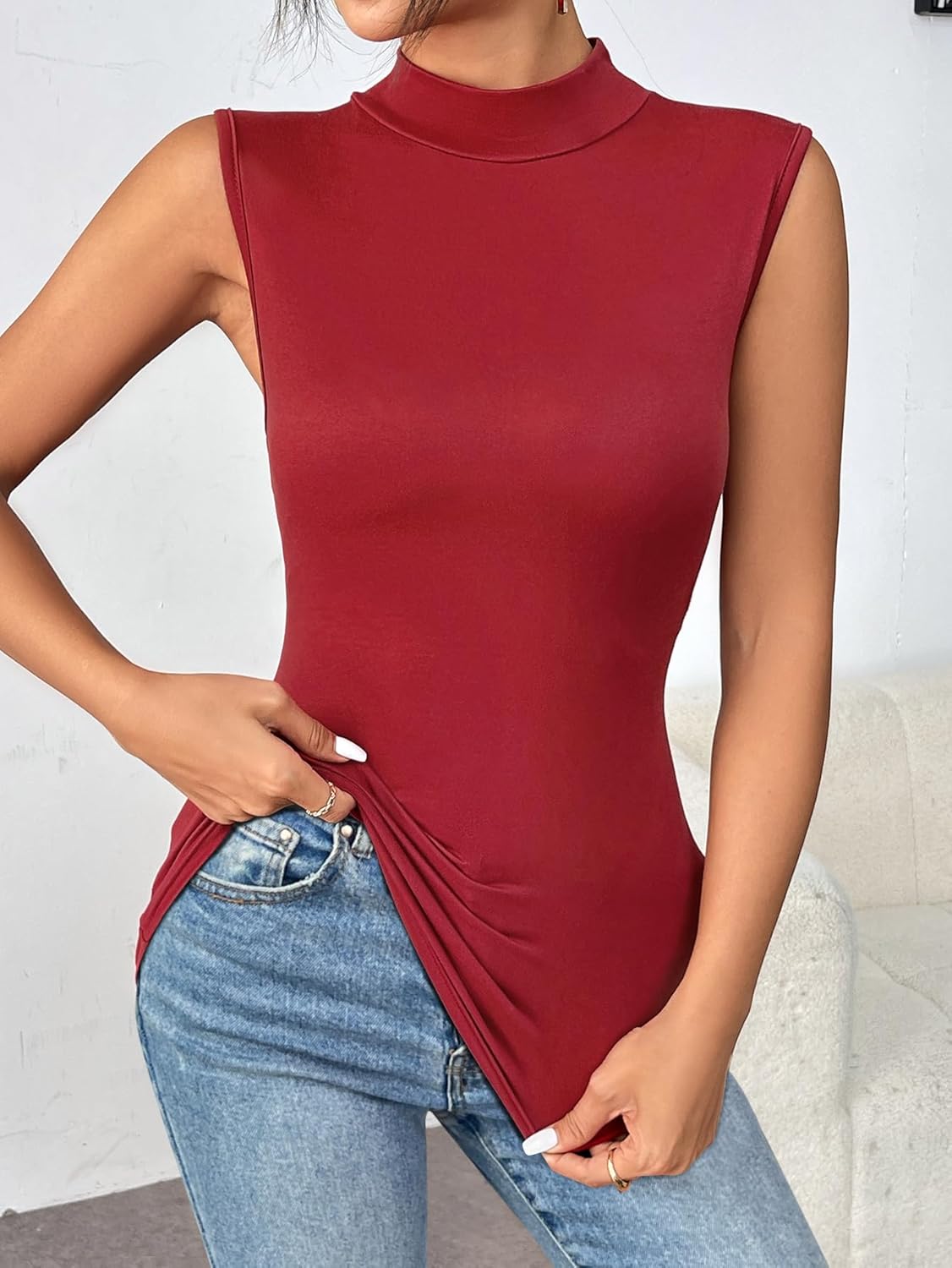 Zeagoo Womens Mock Turtleneck Tank Tops 2026 Slim Fitted Sleeveless Top Stretchy Basic Casual Layer Tee Shirts - Image 3