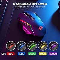Vista 5 de Redragon M810 Pro - Mouse inalámbrico para juegos, 10000 DPI con cableinalámbrico con llave de fuego rápido, 8 botones macro, capacidad