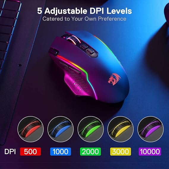 Redragon M810 PRO Wireless RGB Gaming Mouse 10000 DPI Remapping Keys