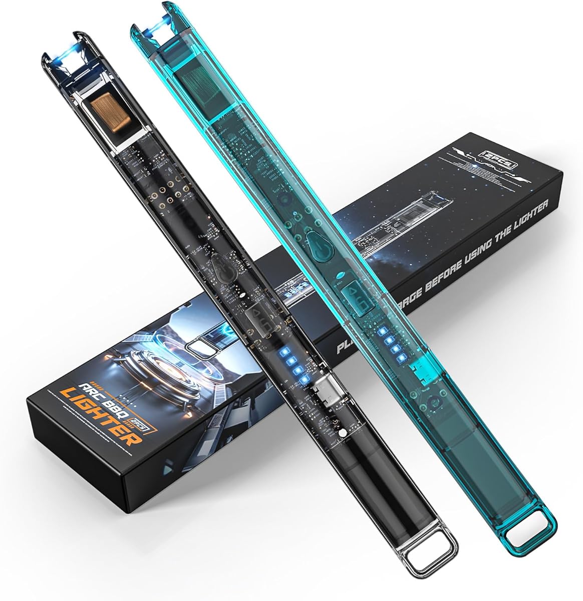 KTEBO® 2 Pack Electric Candle Lighters - 7.4 inch Long USB Rechargeable Plasma Arc Lighter Windproof Flameless Lighter for Scented Candles, Grill, Camping - See-Through Tech Design，Gifts for Him & Her