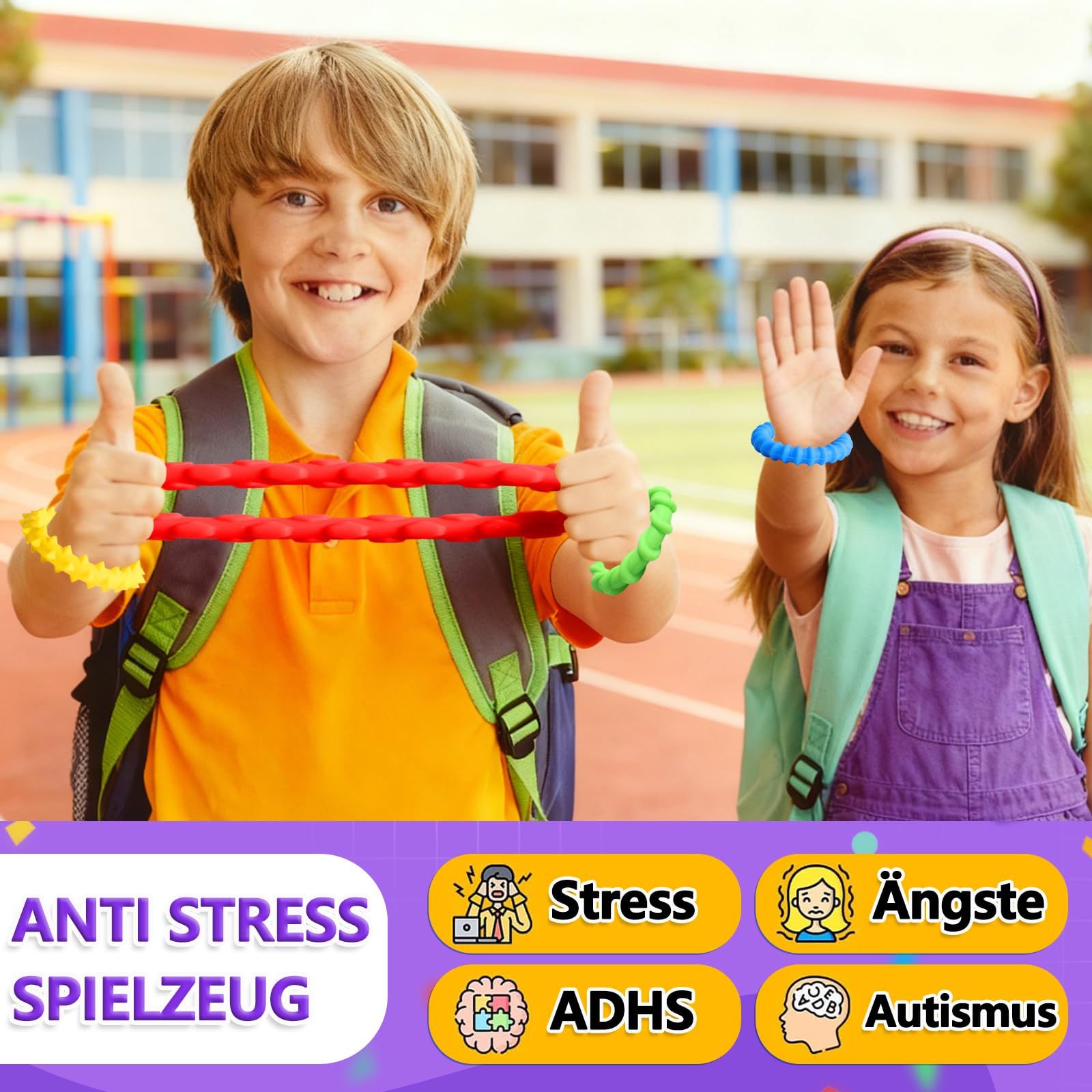 Bracelet à Mâcher Sensoriel | Jouet Anti-stretch élastique | Anti-stress Pour Enfants Autistes Et Adultes | 4 Couleurs (rouge, Jaune, Bleu, Vert)