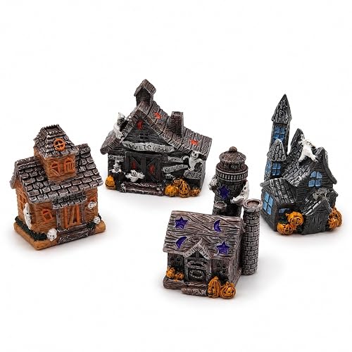 LOGOFUN 4PCS Haunted House Figurines Resin Halloween Mini Decor Props