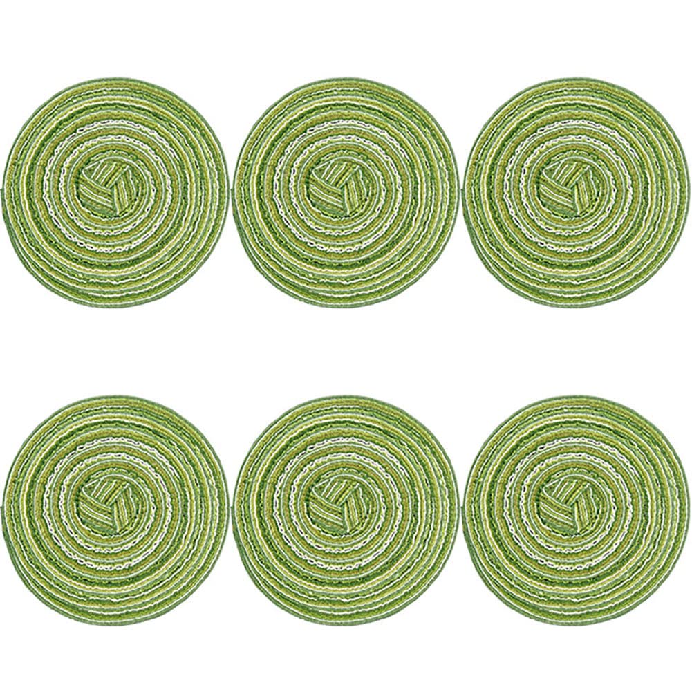 SCF2017 Set of 6 Round Woven Cotton Yarn Coasters for Drink Cup Mats 11cm Small Cute Placemats(Green)