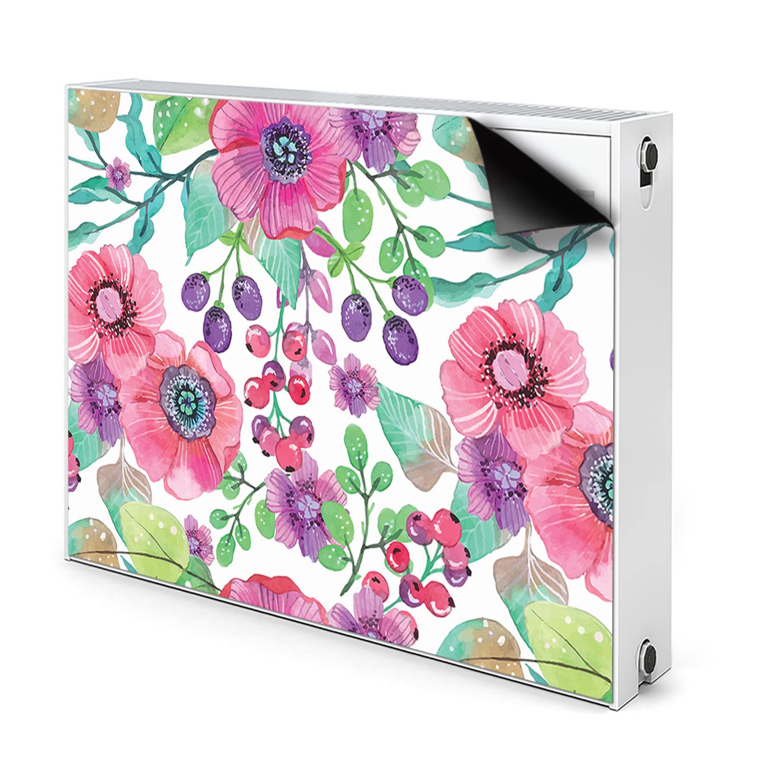 Cache radiateur rose en tapis fleurs et baies cache aeration magnetique Decormat 100x60cm