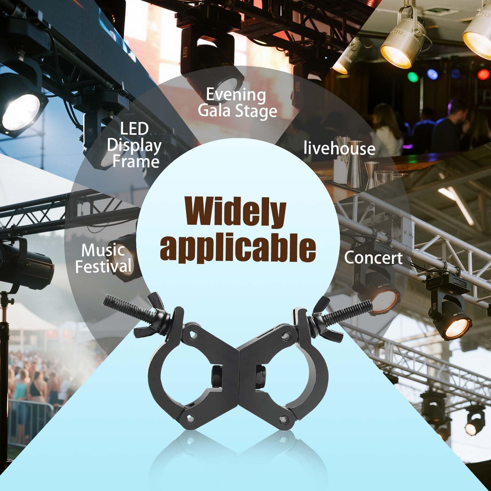 4Pack Stage Lighting Clamps for Truss Clamp for Lights 29-35mm Swivel Double Coupler Clamps for Lighting Truss Load 80kg Dual Swivel Scaffolding Clamp Hook for Scaffold - Image 3