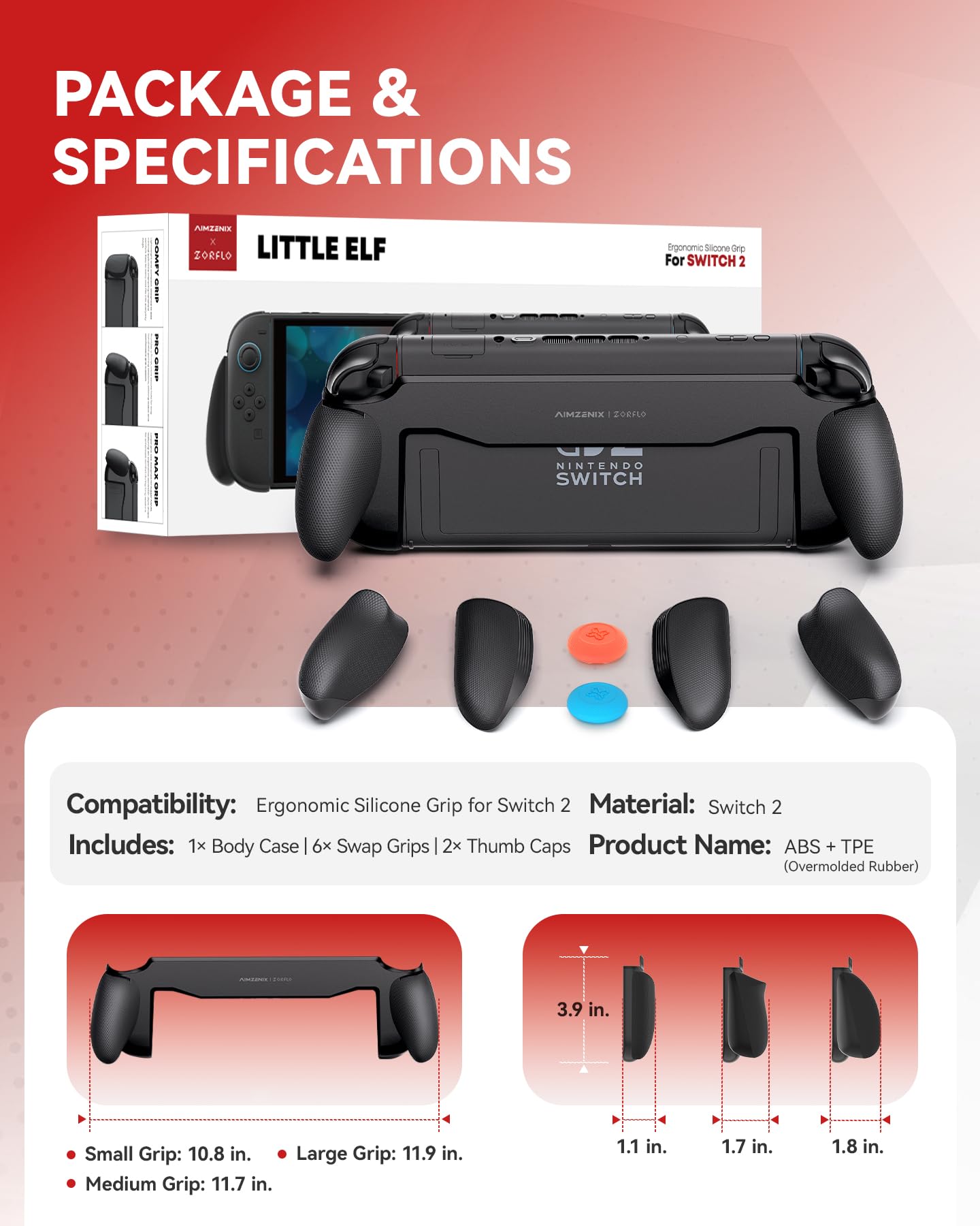 AIMZENIX Ergonomic Silicone Grip for Nintendo Switch 2, Non-Slip