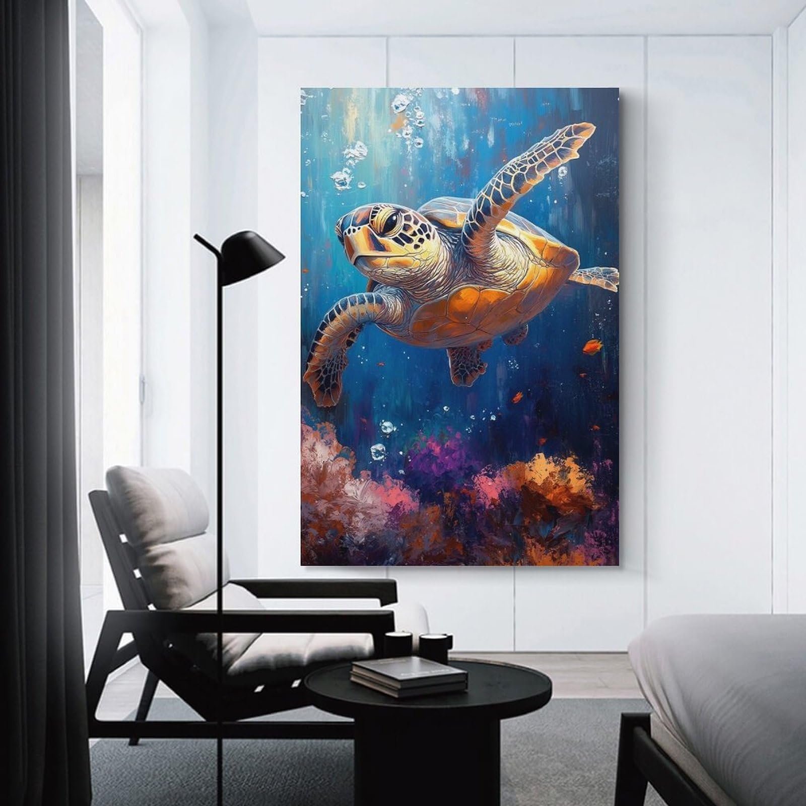 Junmoney Unframe-Style-18-1 Wall Picture Print Sea Turtle Underwater Painting, 08X12inch(20X30cm), For Living Room, Lounge Or Sitting Room, Modern Wall Decor For Cosy Interiors