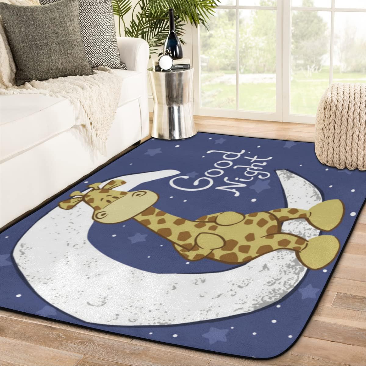 4' x 6' Moon Goodnight Giraffe Super Soft Area Rug for Kids Baby Nursery, Nursery Children Kids Girls Room Home Decorative, Upgrade Anti-Skid Durable Rectangular Fuzzy Rug