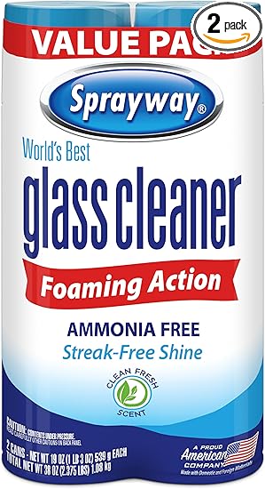 Sprayway Glass Cleaner Foaming Aerosol Spray, 19oz, Pack of 2 | Ammonia-Free, Streakless, Fast-Acting | Cleans & Polishes Glass Surfaces | Fresh Scent, Removes Fingerprints, Dust, Dirt, Smoke Film