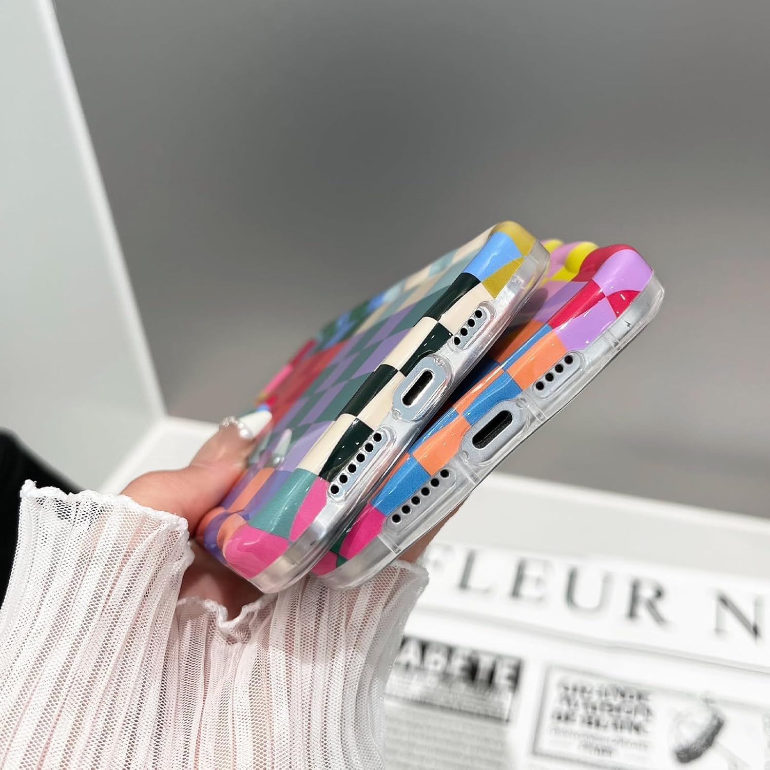 Compatible with iPhone 16 Pro Max Case, Cute Wave Curly Colorful Checkerboard Plaid Phone Case for Women/Men, Soft TPU Shockproof Protection Case Designed for iPhone 16 Pro Max (Colorful 1) - Image 6