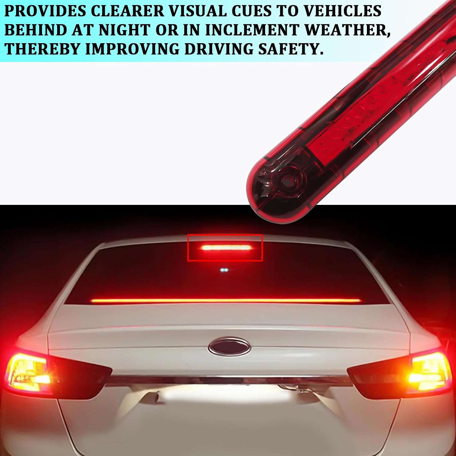 Third Brake Light 24 LED 12V High Mount Stop Light Lamp Assembly, Universal 3rd Brake Lights LED Bar Center Rear Lighting for Car SUV Truck Trailer, Red Waterproof High Position Stop Tail Lamp