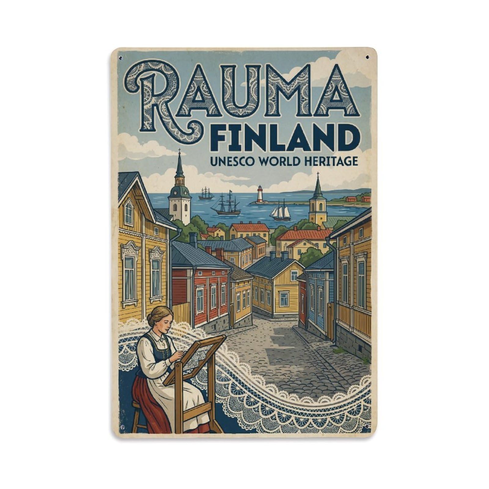 Retro Travel Finland Rauma Metal Tin Sign