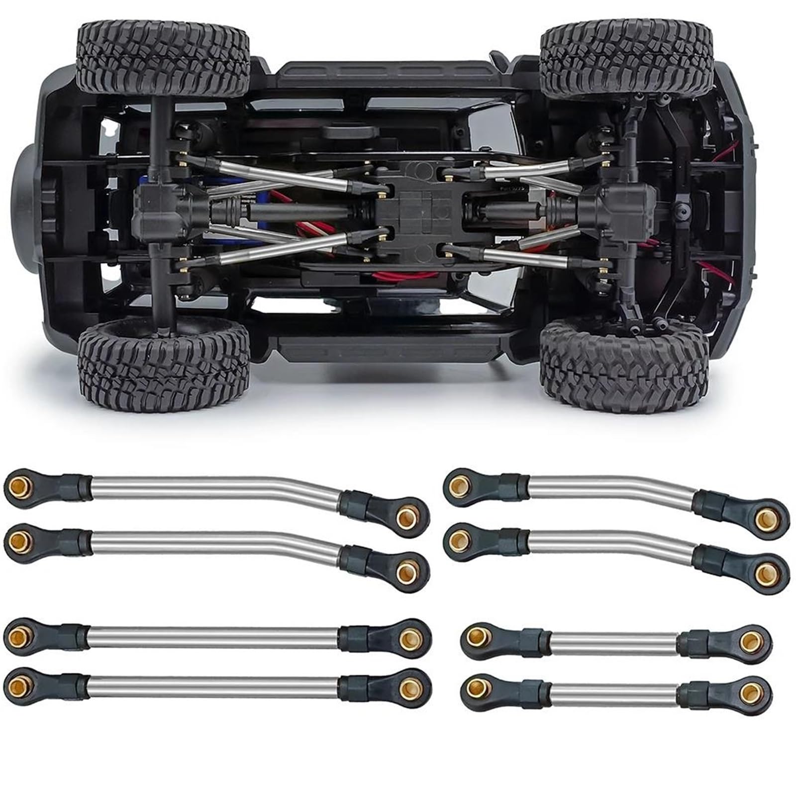 Varilla de Tracción para TRX4M para Defender 1/18 Coche Trepador De Control Remoto Enlace Chasis Piezas Mejora Juego Enlaces Metal RC(Silver)