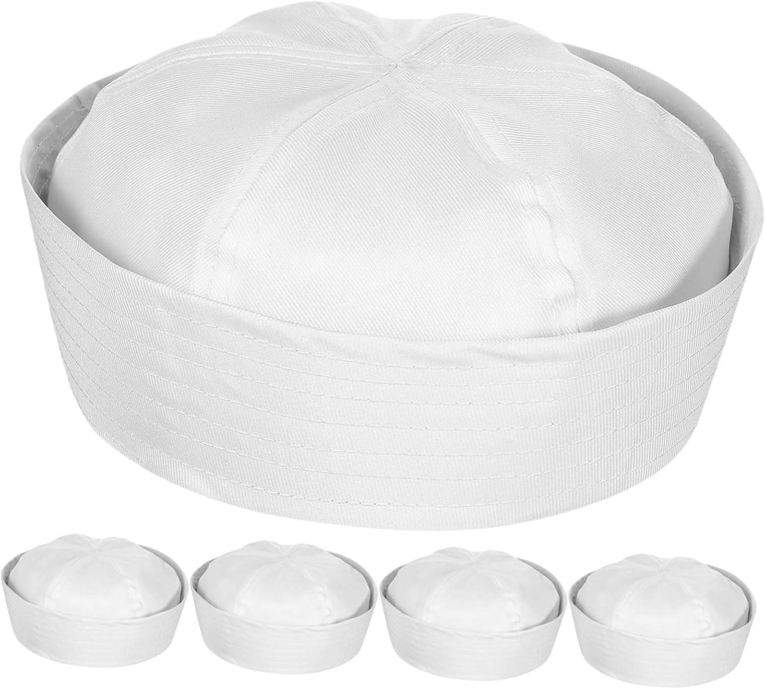 5 Pcs White Sailor Hats for Men Adults Classic Nautical Look Polyester Captain Hats with Structured Shape, Comfortable Fit for Halloween Costume, Pool Parties, and Beach Wear