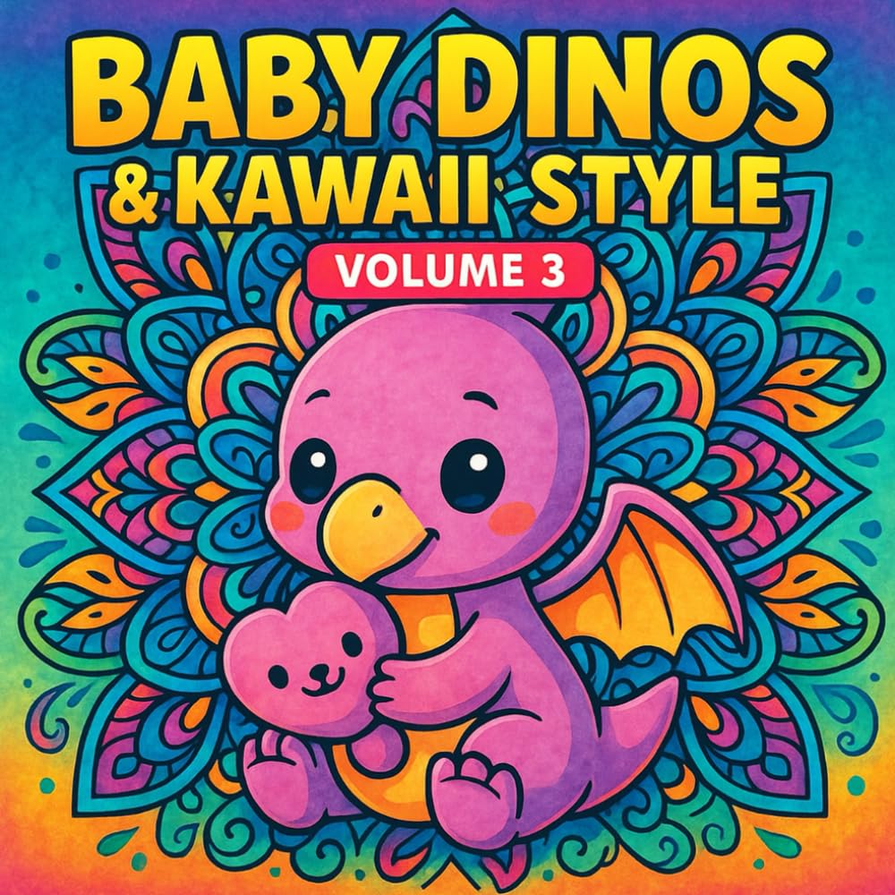 Baby Dinos & Kawaii Style – Volume 3: A Cute Dinosaur Mandala Coloring Book for Adults and Teens | Adorable Kawaii Dinos for Relaxation and Stress Relief