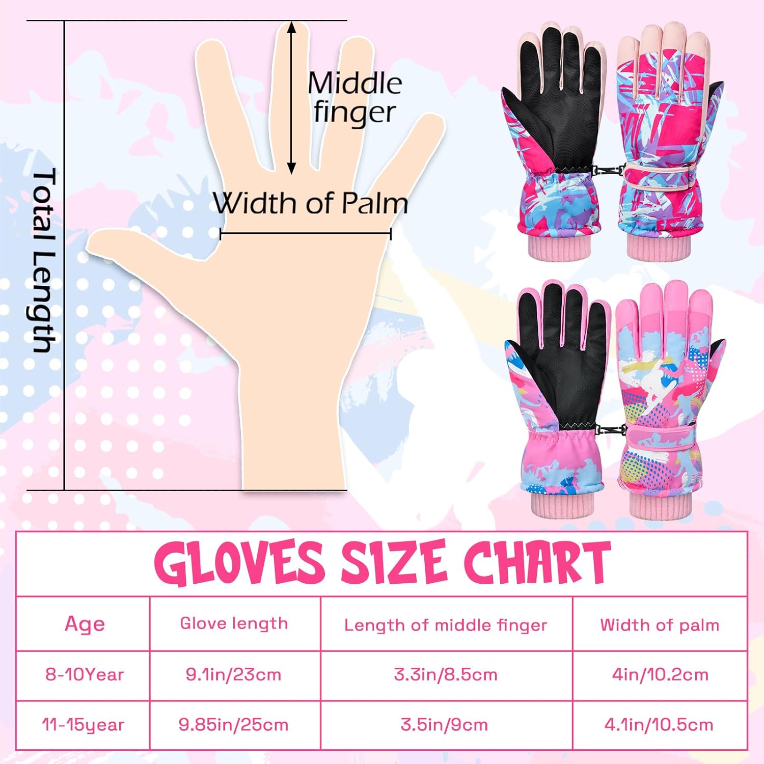 Kids Snow Gloves Ski Winter Gloves for Girls Boys, Waterproof Snowboard Gloves with Touchscreen for 8-15 Years - Image 3