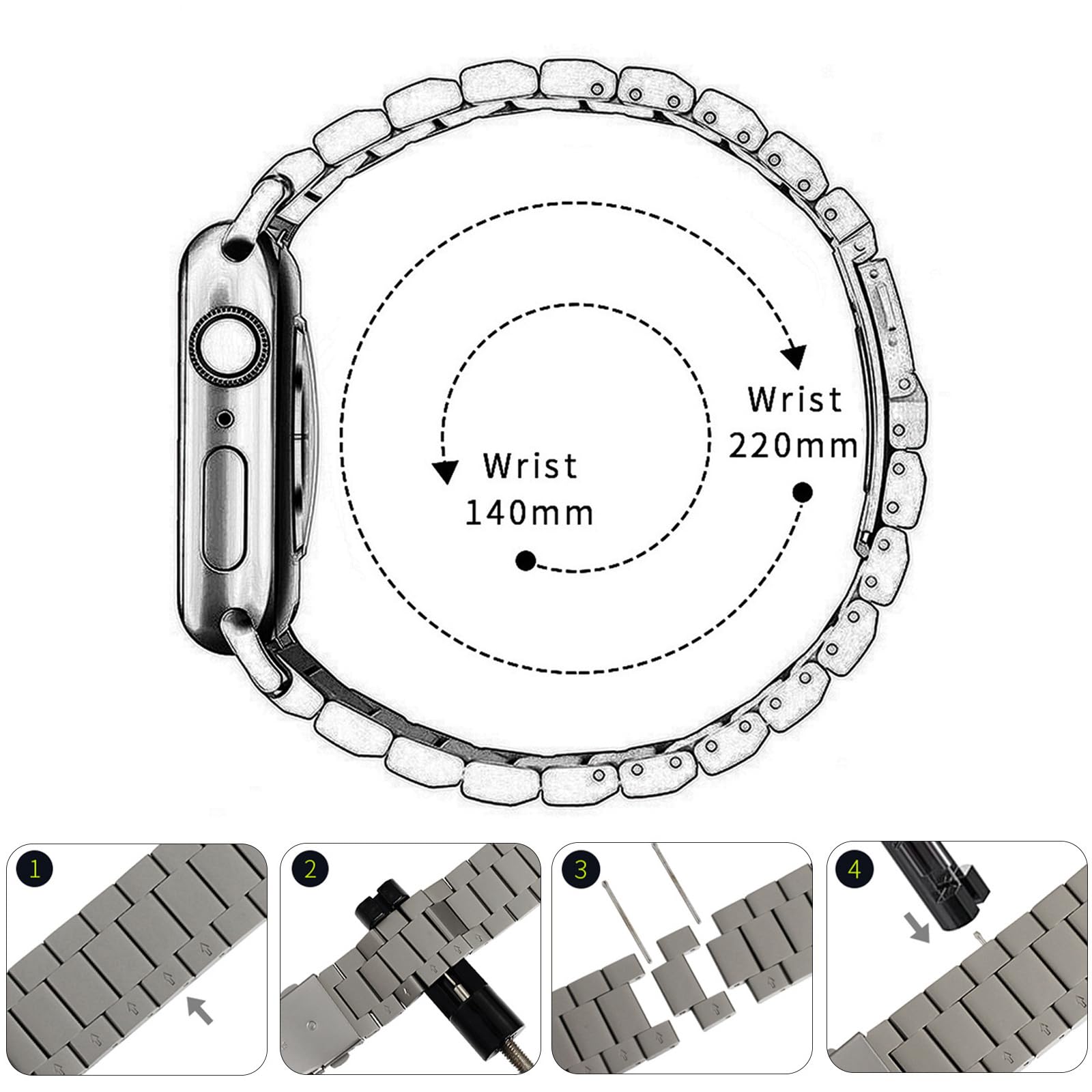 Kompatybilny z Apple Watch 49 mm, 45 mm, 44 mm, 42 mm, 41 mm, 40 mm, 38 mm, tytanowy zamiennik paska do iWatch Ultra 1, 2, serii 9, 8, 7, 6, 5, 4, 3, 2, 1, SE