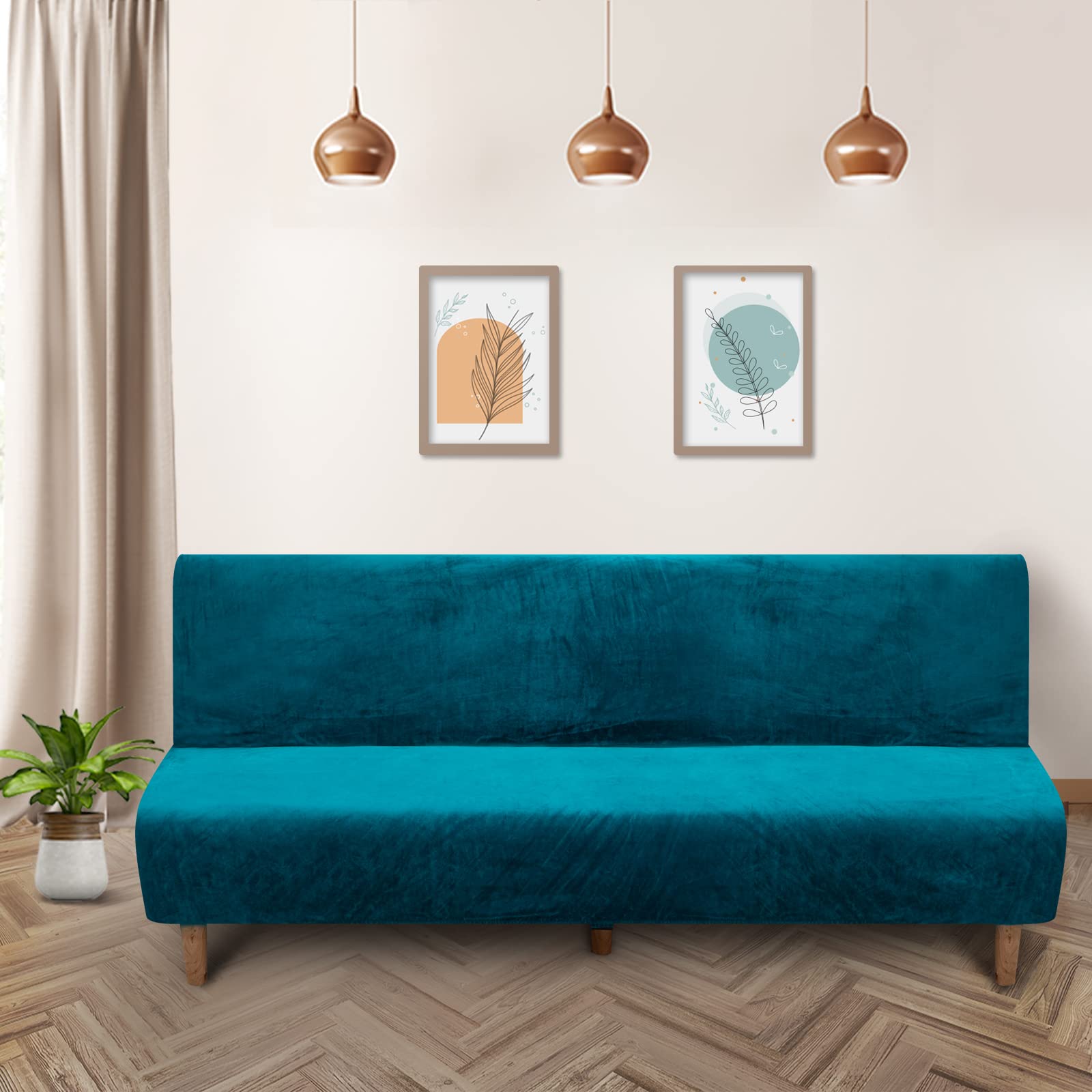 Lydevo Copridivano 3 Posti Senza Braccioli Elasticizzato Universale, Copridivano Letto Pieghevole Clic Clac Lavabile Rimovibile Estraibile, Fodera per Divano Futon per Soggiorno Casa,Samt Verde