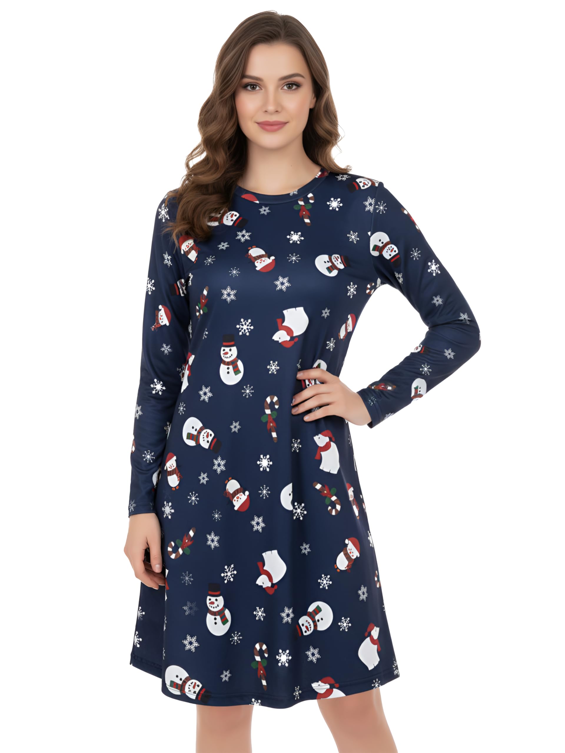 Love My Fashions Women's Snowman Scarf Christmas Dresses For Uk Xmas Party Costume Adult Reindeer Snowman Santa Snowflake Swing Skater Printed Novelty Tops