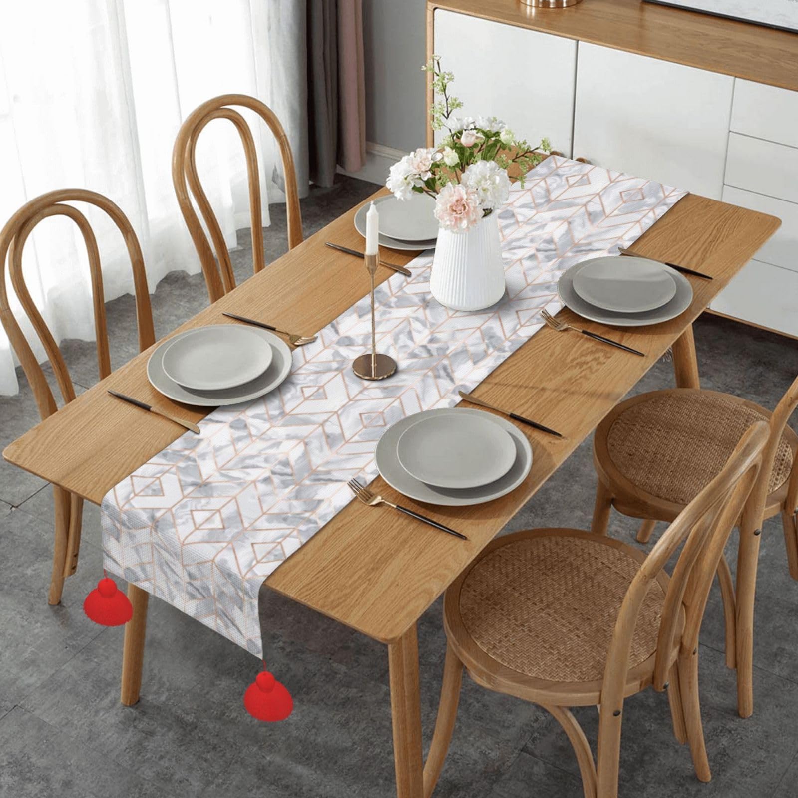 Chemin de table marbre or rose 152,4 cm déco commode cuisine