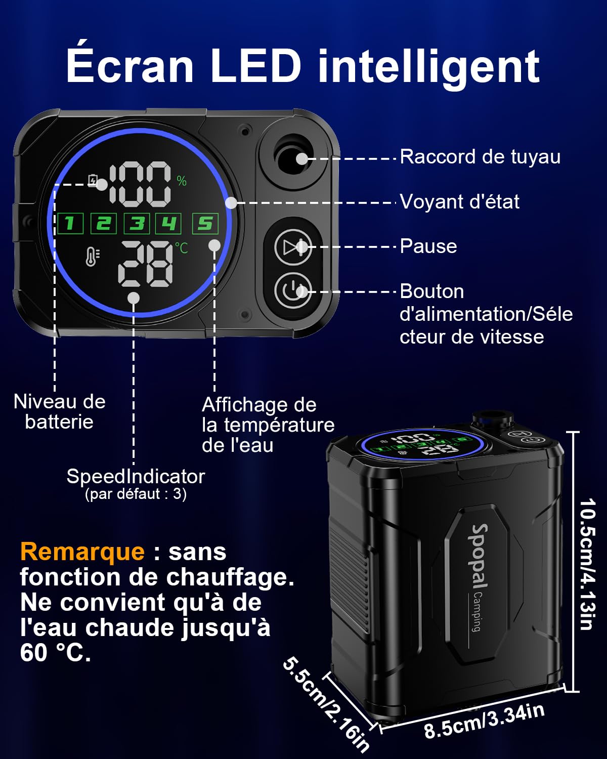 Douche de Camping,[13000mAh & IPX8]Spopal Douche Portable Camping,Écran LED,Longue Durée,5 Réglages de Vitesse,Type-C,pour Animaux,Camping,Voyages,Gift