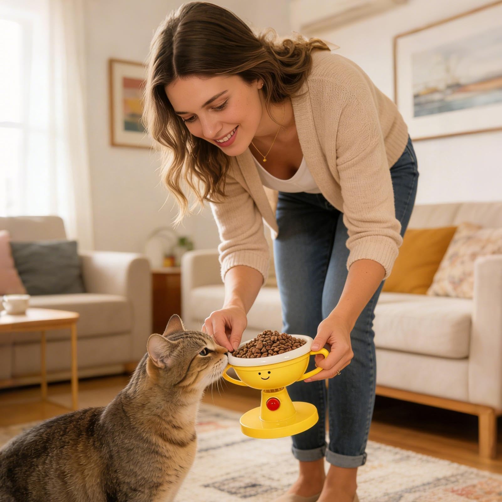 Mangeoire réglable pour chat - Gamelles surélevées avec 5 niveaux - Gamelle ergonomique pour chatons - Support antidérapant - Portable - Pour voyage, intérieur, extérieur, maison, cour,