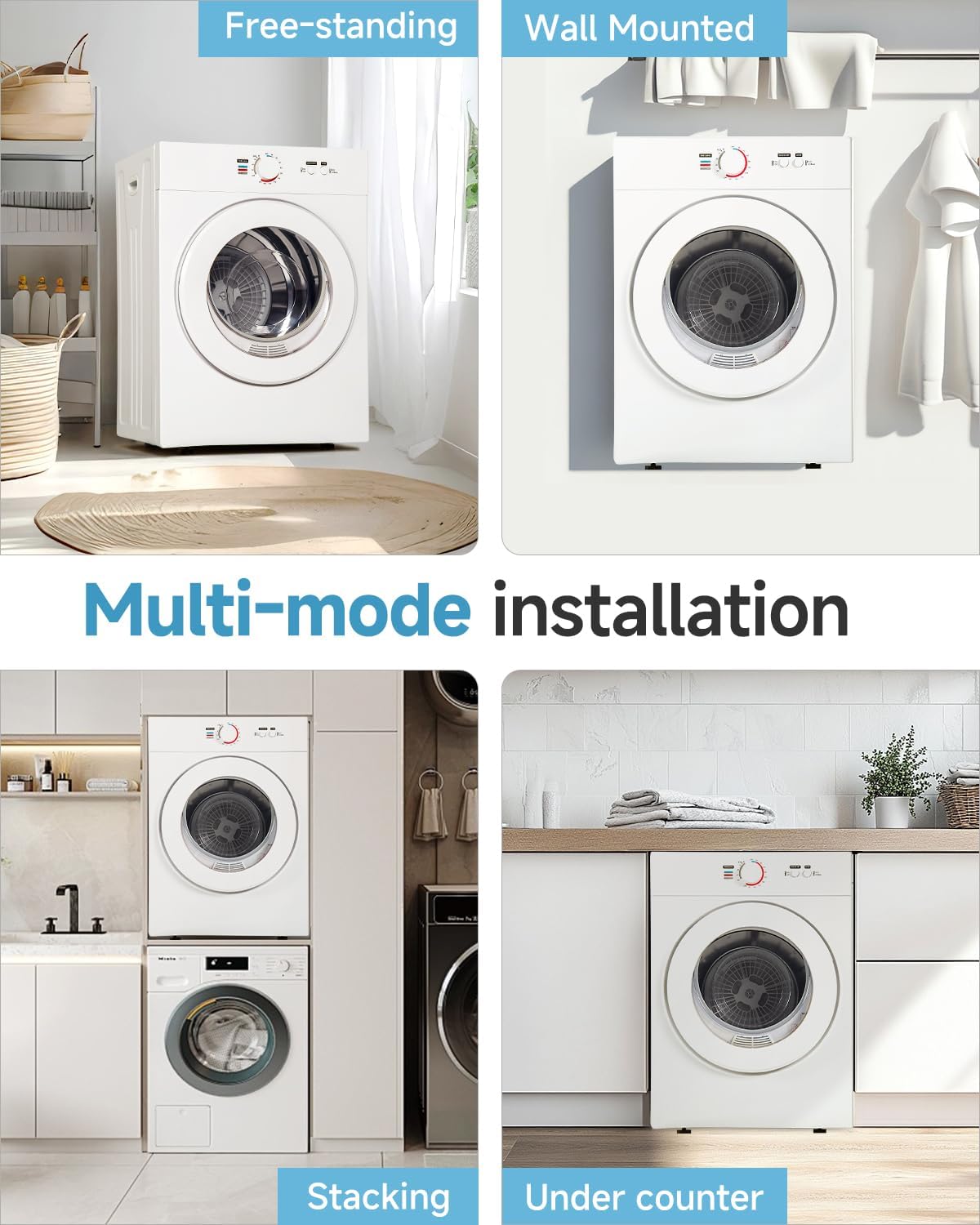 1.8 Cu.Ft Compact Dryer - 1020W Portable Clothes Dryer with Stainless Steel Tub, Front Load Tumble, Four Functions - Compact Drying Unit for Laundry, Apartments, Dorms