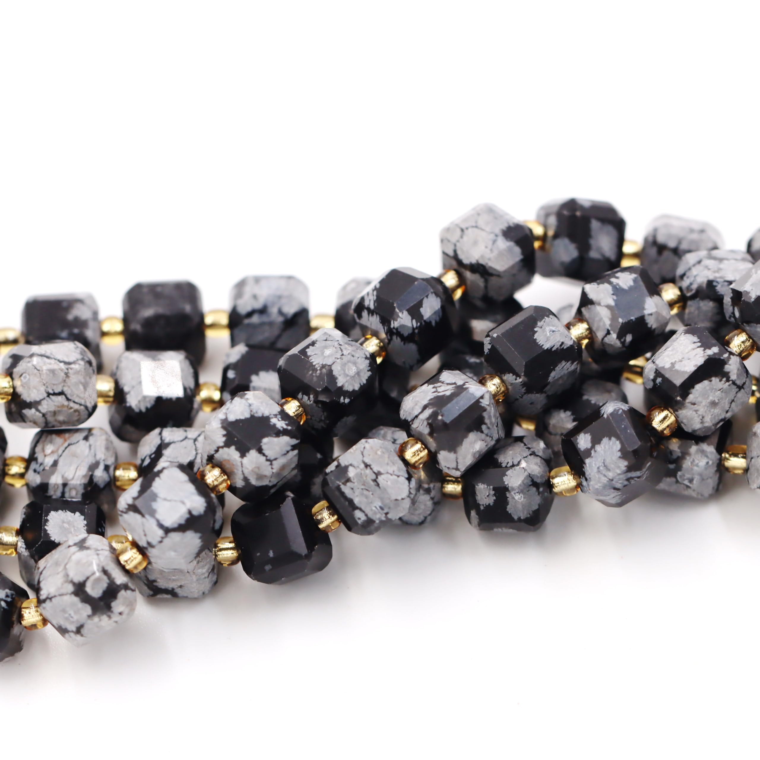 Koraliki z kamienia naturalnego do produkcji biżuterii, sprzedawane na torbę 5-pasma wewnątrz, fasetowana kostka Snowflake Obsidian 8mm