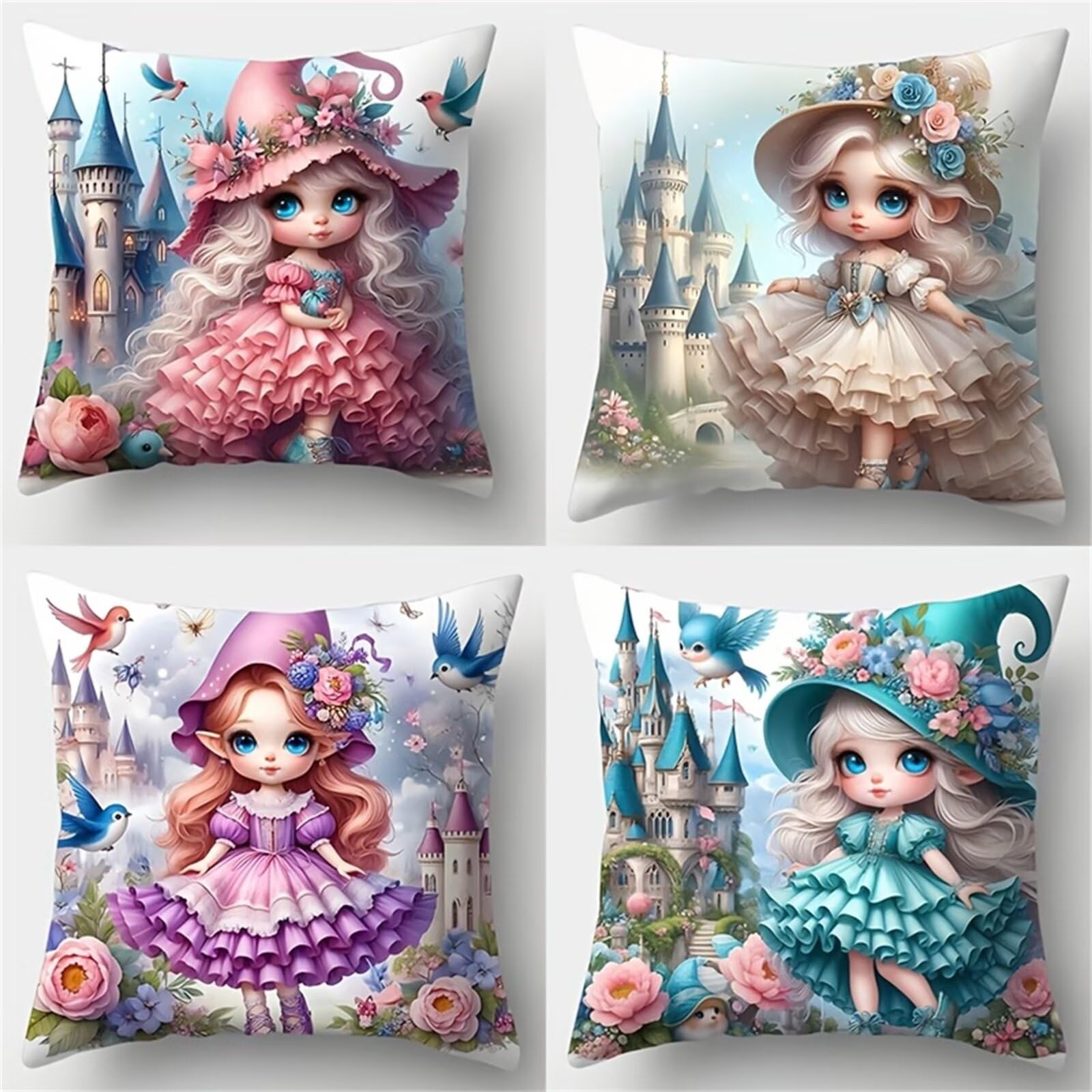 Housses de coussin pour canapé en lin lavable lot de 4 taies château moderne