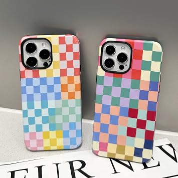 iPhone 14 Pro Max用ケース、キュートでカラフルな市松模様のケース、耐衝撃性のスリムなソフトTPUとハードPC保護カバー付き 女性/男性向け iPhone 14 Pro Maxカラフル3