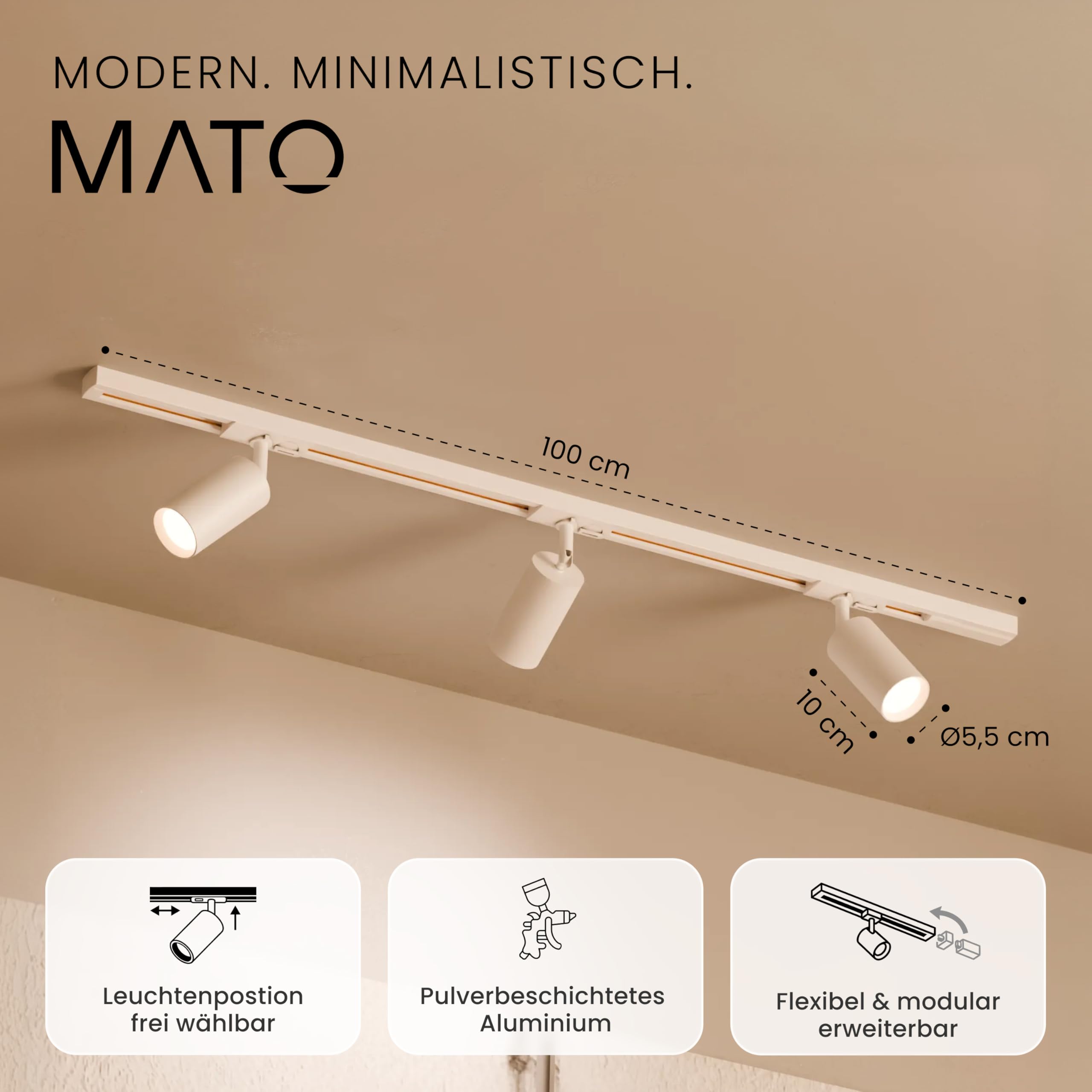 MATO LED Schienensystem Komplettset 1m Schiene 3x GU10 Spots 1 Phase 230V
