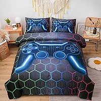 Vista 1 de NTBED Juego de edredón de consola de videojuegos para niños y niñas, juegos de ropa de cama de microfibra ligera con diseño geométrico de Multicolor