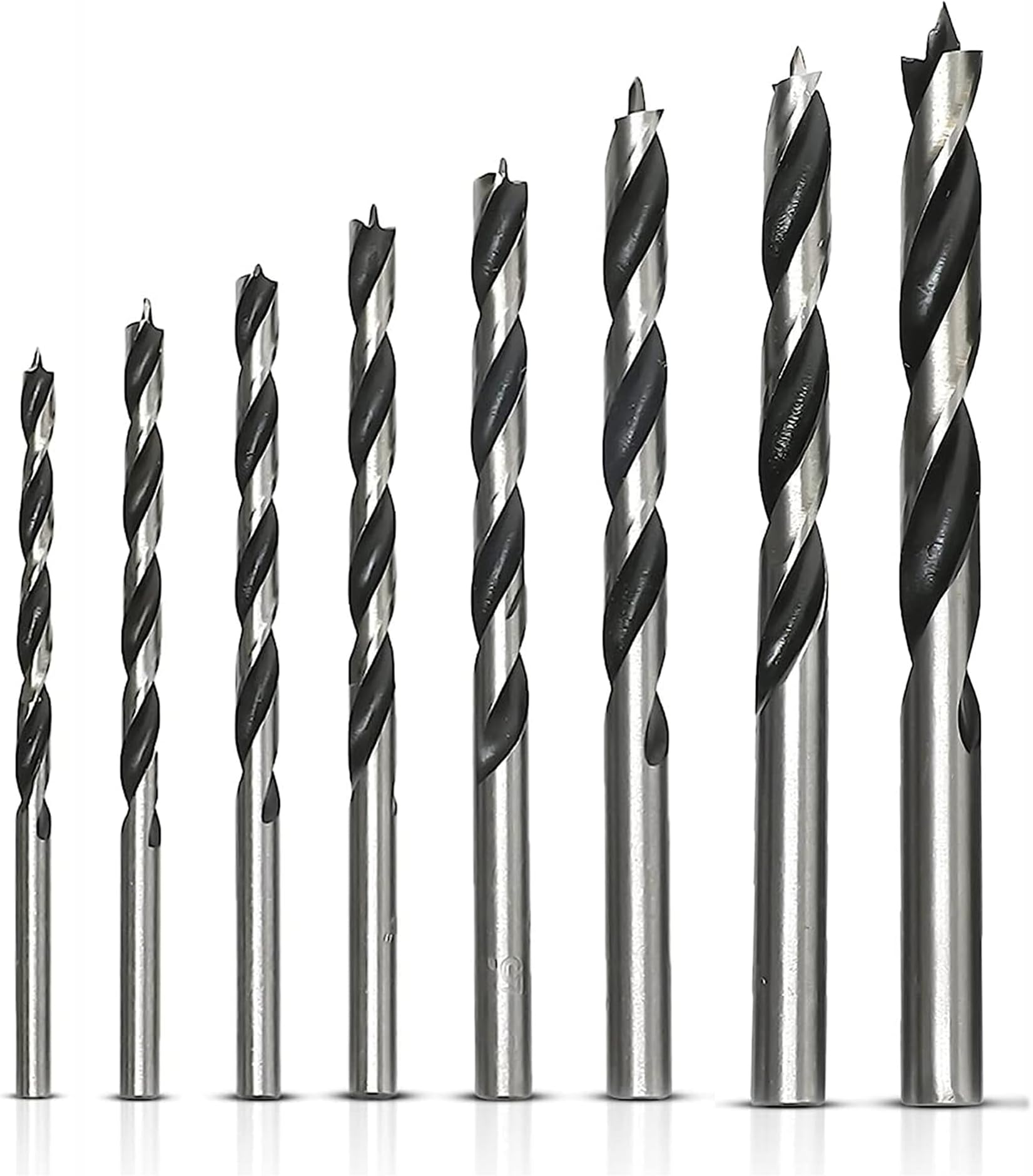 KEWAYO 8 Pieces Brad Point Drill Bits, 3-10mm Spur Point Spiral Twist Wood Metric Drill Bits with Durable Case Wood Working Tool for Hardwood or Softwood (Silver)