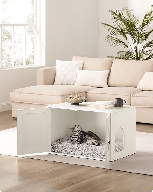 Foto 2 de 8 de Feandrea Mueble Arenero para Gatos, Caja de Arena Oculta, Mesa Auxiliar