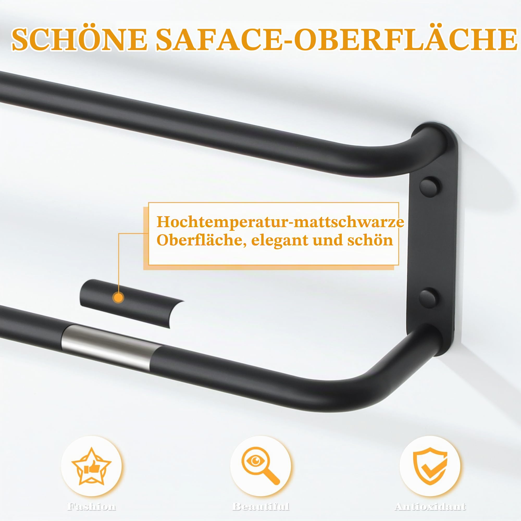 Mooche 80CM Handtuchhalter Edelstahl Schwarz,Doppelt Handtuchhalter Wand
