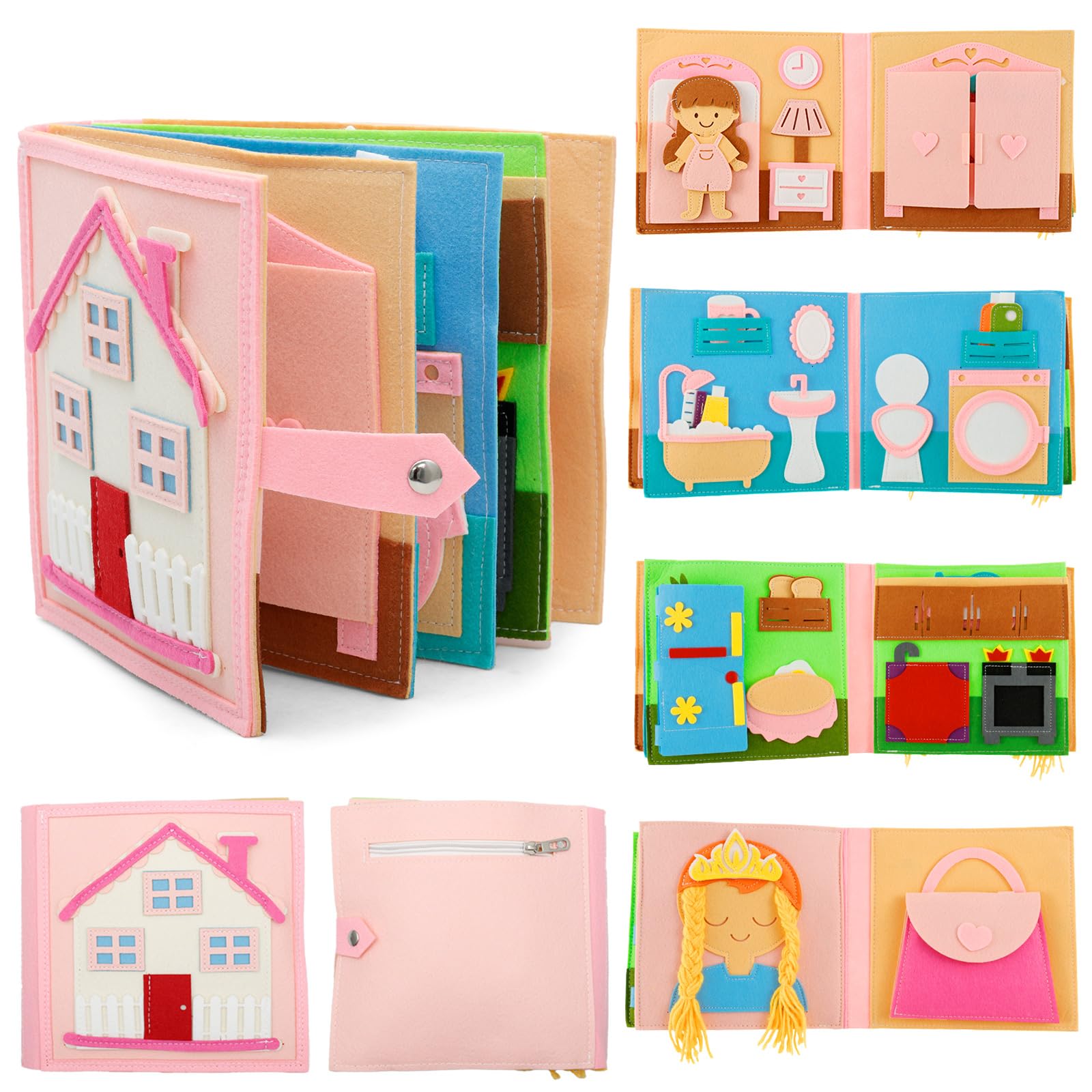 Busy Book for Toddlers Montessori Felt Quiet Book Busy Board for Toddlers 1 2 3 Year Old Preschool Early Learning Educational Travel Sensory Toy Daily House Learning Activities Books Girls Gift