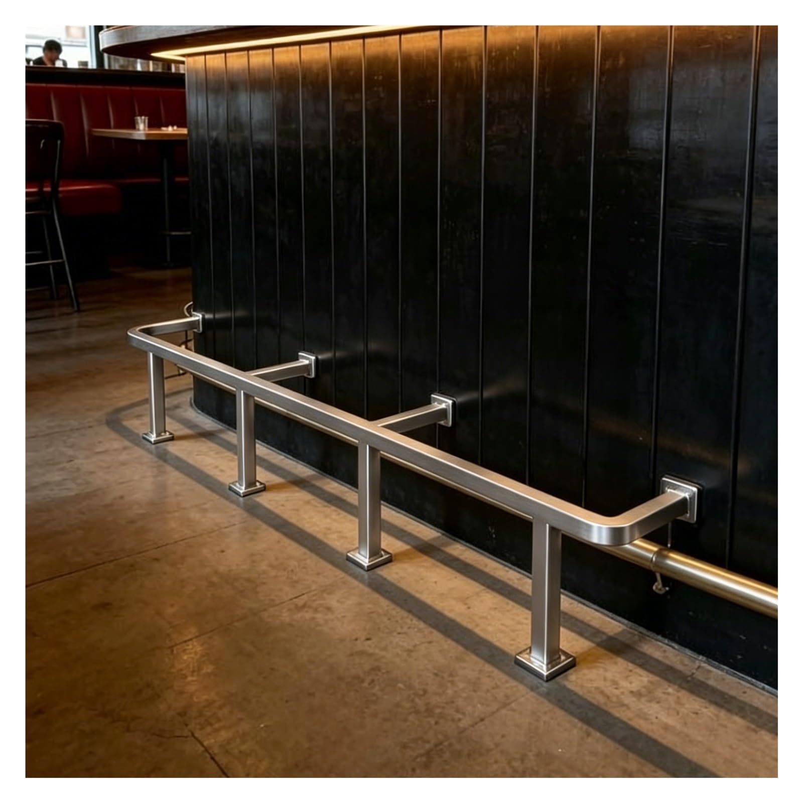 ZJKXJH Square Tube Bar Footrest Pole, Modern Stainless Steel Foot Bars for Foot Support, Heavy Duty Customizable Foot Rails for Indoor/Outdoor Islands(Silver,190cm(6.2'))