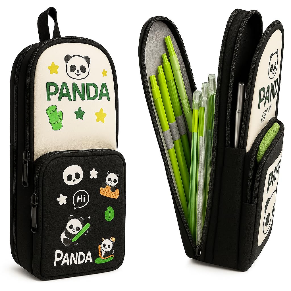 Kiddie Galaxia Black Panda Pencil Case 6 Layer with 3 Compartment Cute Aesthetic Pencil Case for Boys & Girls Large Capacity Pencil Pouch for School Kids Cute Stationary Gift Organizer for School