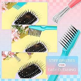 Boao 2 Pieces Hair Brush Cleaning Tool Comb Set Mini Hair Brush Dirt Remover with Metal Wire Rake for Removing Hair Dust Home and Salon Use(Pink and Green)
