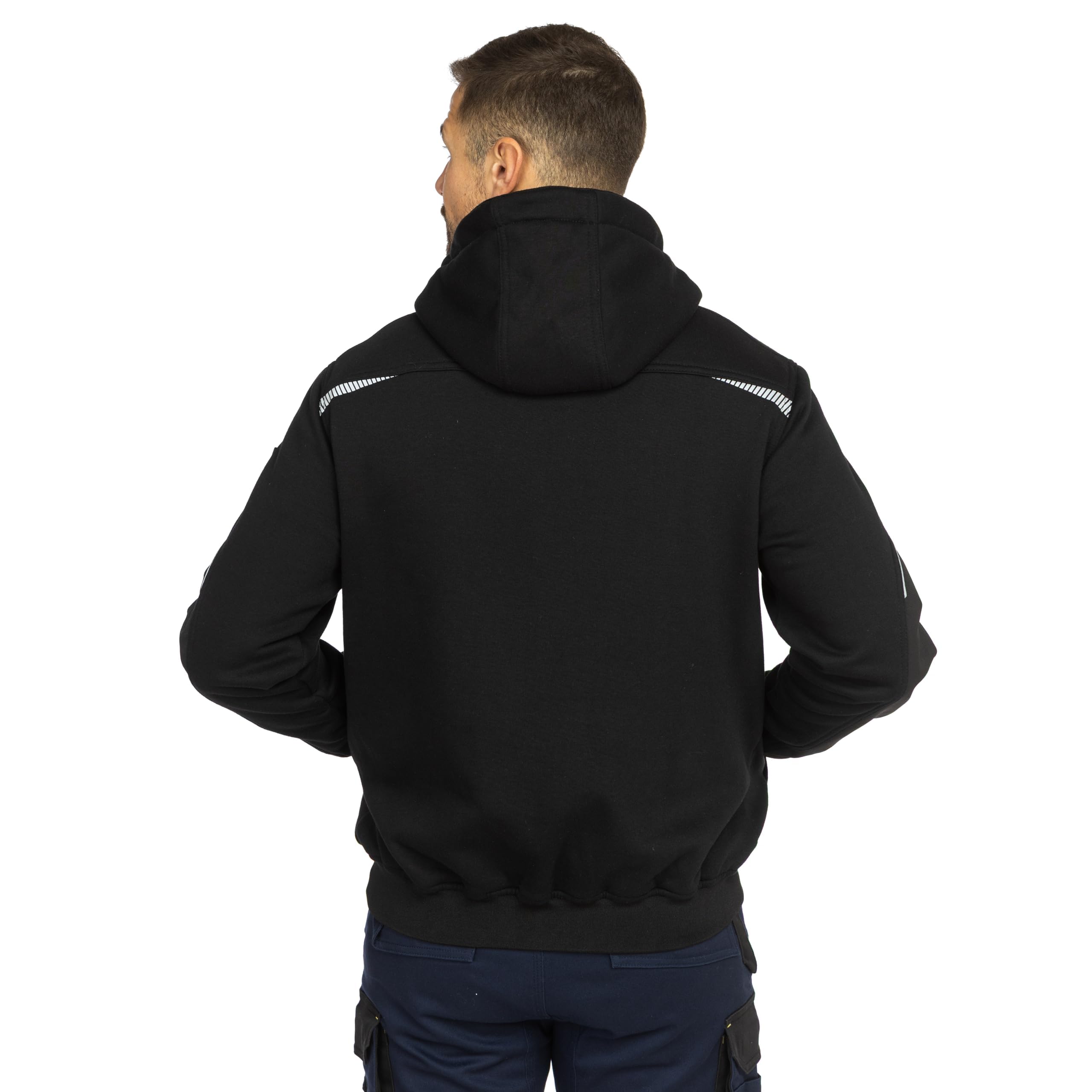BWOLF DAYTONA Chaqueta de trabajo para hombre con capucha con cremallera - Sudadera con capucha y detalles reflectantes, bolsillo en el pecho y codo reforzado