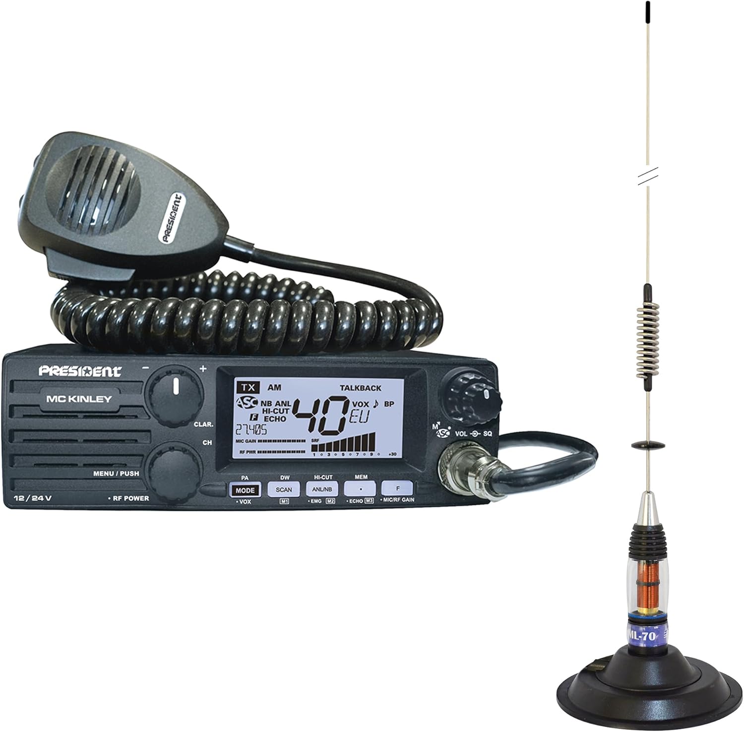 Kit stazione radio CB President MC KINLEY ASC AM FM LSB + antenna CB
