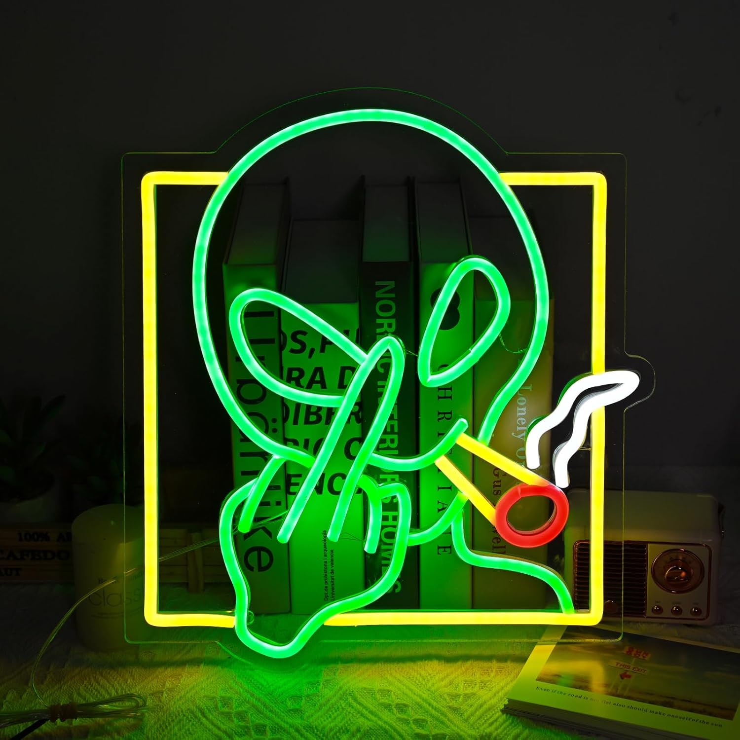 Green Alien Dimmable LED Neon Sign | Wall Decor for Bedroom, Game Room & Home Bar | Kids Birthday Gift