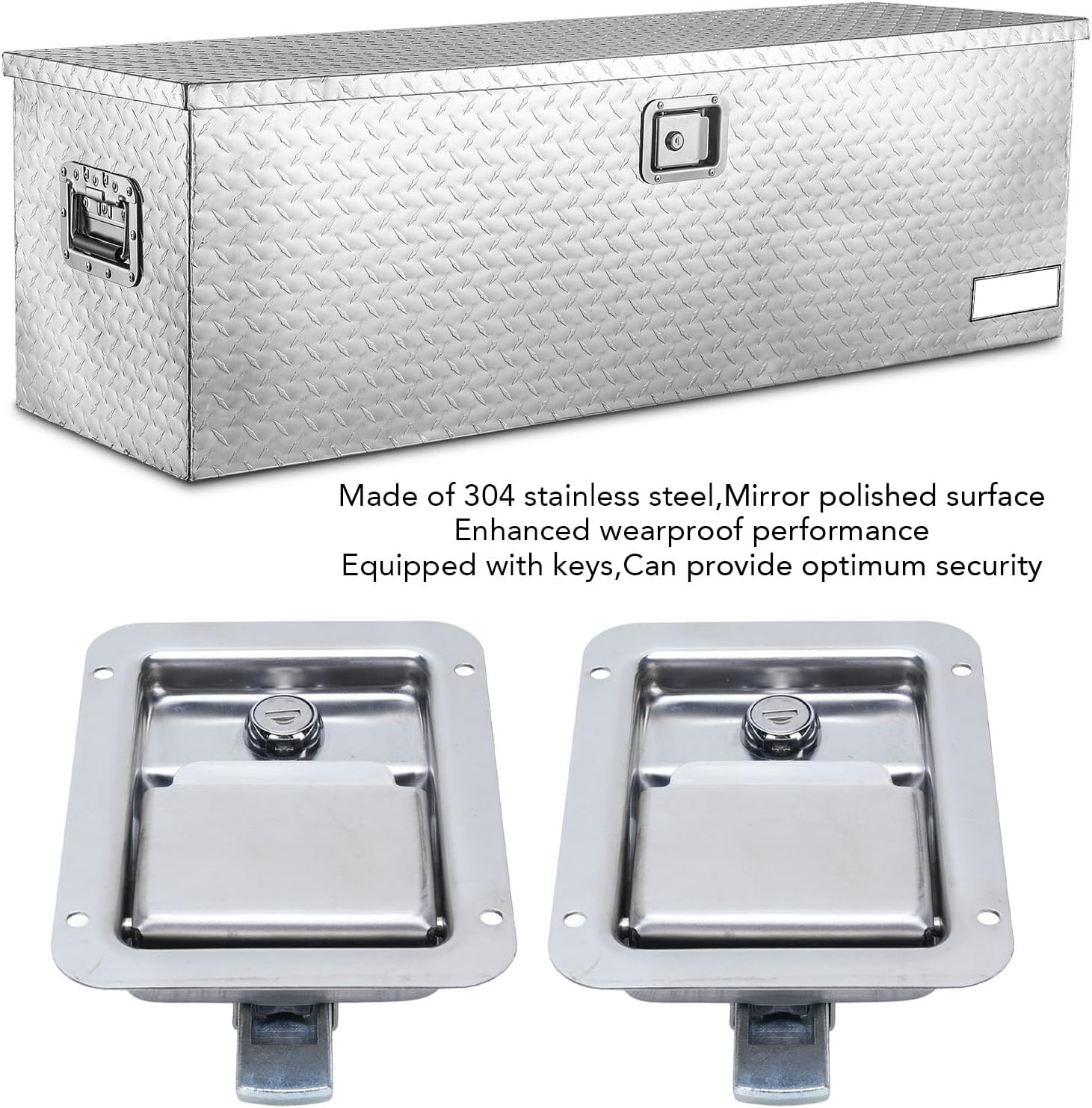 2Pcs Stainless Steel Toolbox Latch, 140X108mm Flush Mount Handle with Keys and Sealing Gasket, for Truck RV Motorhome Tool Box Cabinet Door Up to 21mm Thickness