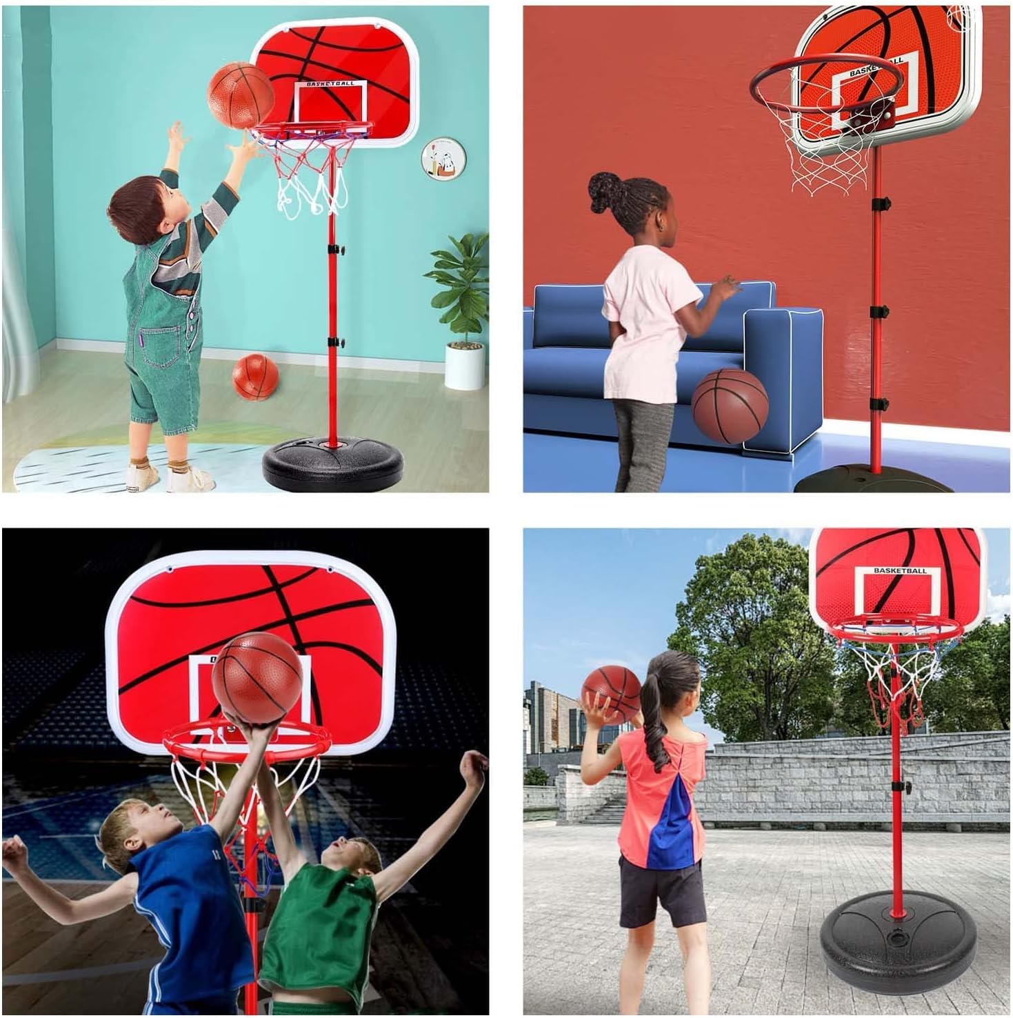 Tragbarer Basketballkorb Kinder 150cm Freistehender Basketballständer Outdoor Indoor Metall Rot