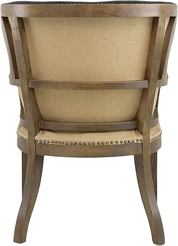 Miniatura 5 de Benjara Sillón con respaldo de ala de 26 pulgadas, tapizado de tela, madera de abedul, negro y marrón