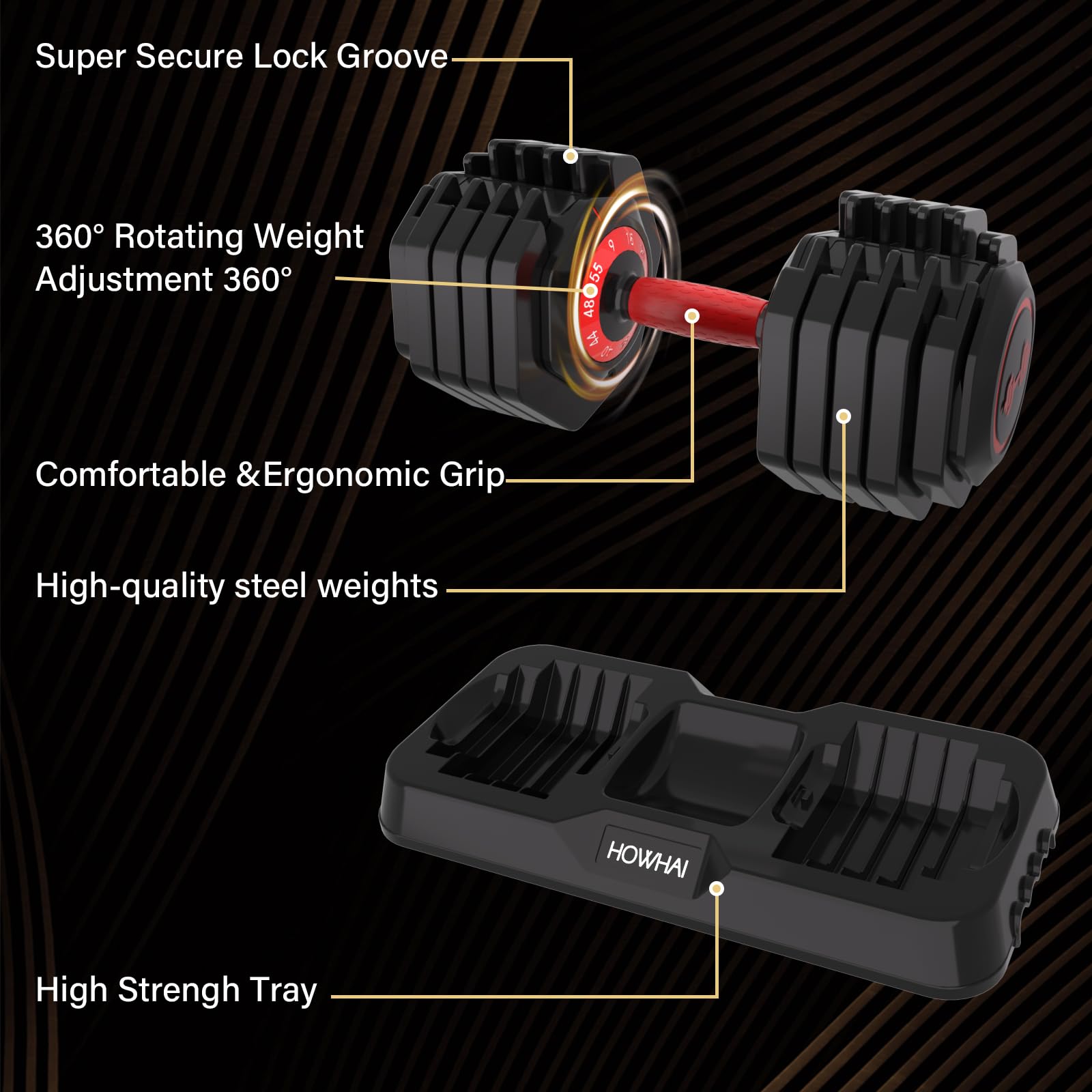 55lb Adjustable Dumbbye, 10 in 1 Hand Adjustable Weights Dumbbell with Anti-Slip Texture Handle, Exercise & Fitness for Men/Women Gym Equipment for Home Strength Training Equipment